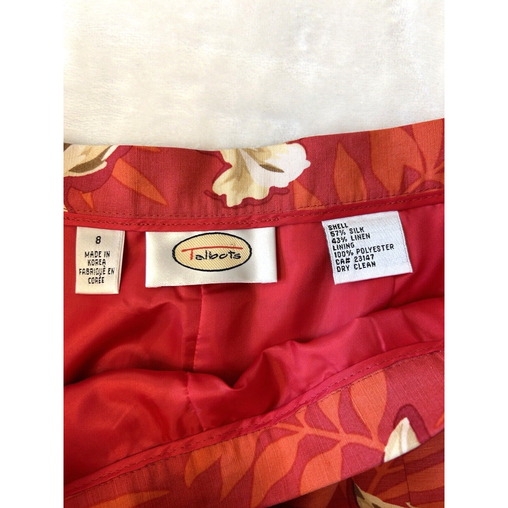 Talbots Women's Silk/Linen Blend Pants Sz 8 Floral Coral Lined Tropical Size Zip - Picture 7 of 7
